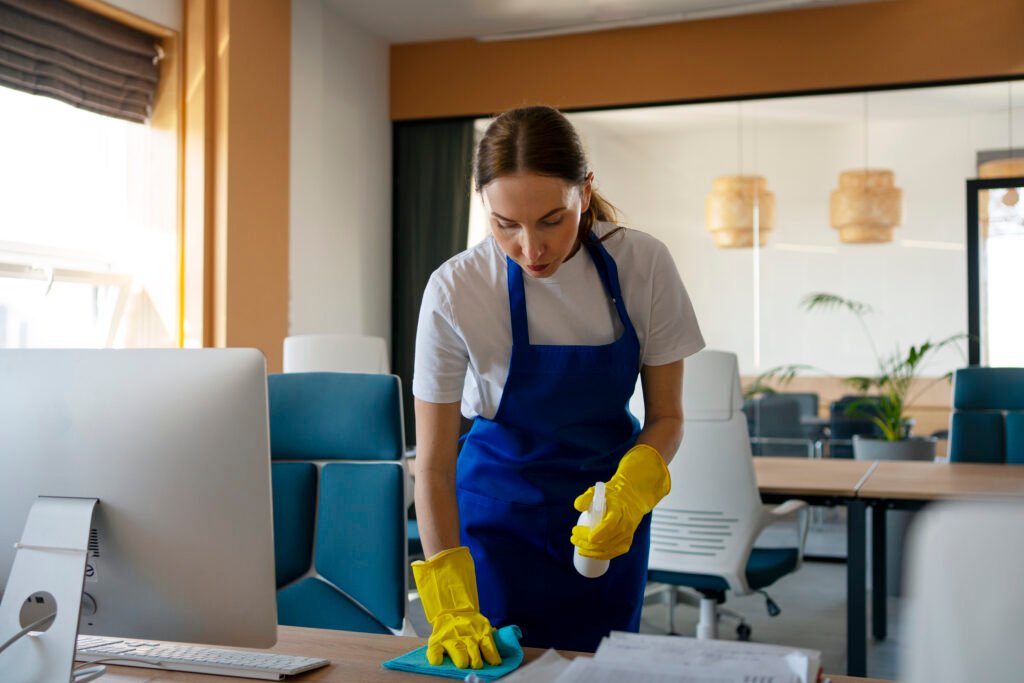 professional cleaning service person cleaning office